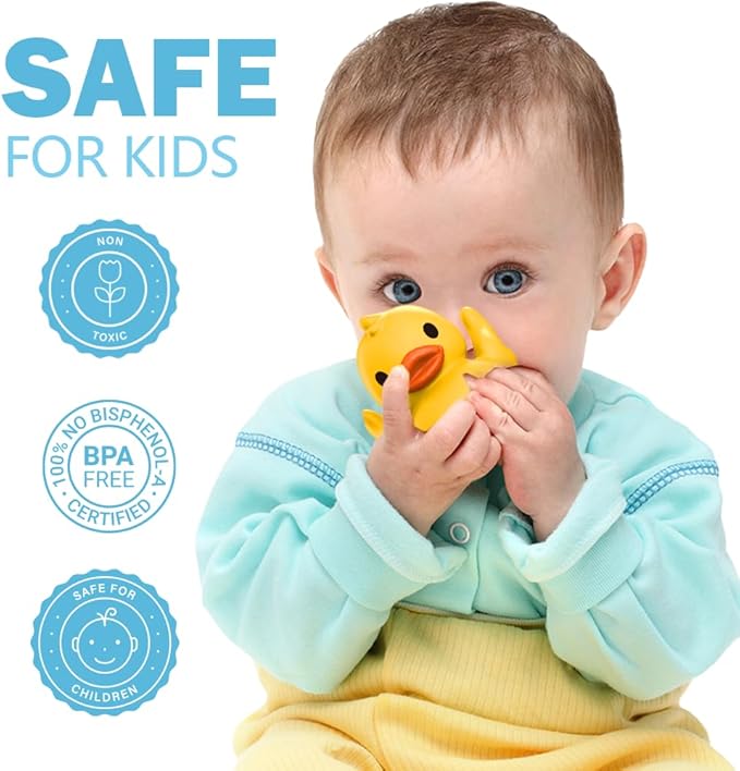 Oriate Bath Boat Toys, Finger Puppets for Kids, 5 PCS Rubber Duck Finger Puppets and 1 Boat, Sensory Learning Toy Set in The Bathtub, Pool, Beach
