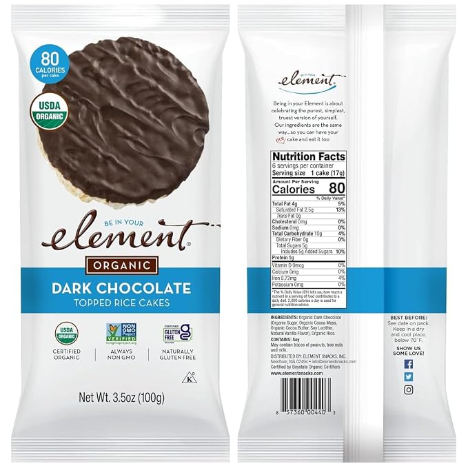 Element Snacks Rice Cake Variety Pack (6 Pack) – Strawberry & Cream, Peanut Butter, Mini Dark Chocolate, Milk Chocolate, Vanilla Orange & Dark Chocolate – Light Crispy Snack for Home, Work, Events & On-the-Go