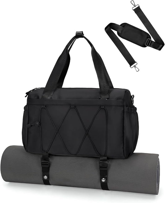 Small Gym Bag for Women with Yoga Mat Holder and Wet Compartment, Mini Gym Duffle Bag Yoga Bag with Water Bottle Pocket for Workout Travel, Black