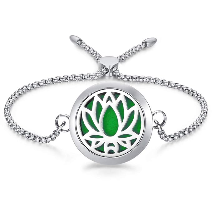Essential Oil Diffuser Bracelets for Women Aromatherapy Lotus Locket Bracelet Adjustable Jewelry with 8 Color Refill Pads Birthday Gifts for Mom Teen Girl