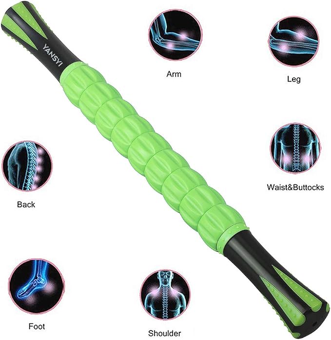 YANSYI Professional 9-Roller Deep Tissue Massage Stick - Portable Muscle Recovery Roller for Athletes, Relieves Post-Workout Soreness & Leg/Back Pain - Portable Physio Tool (Green)
