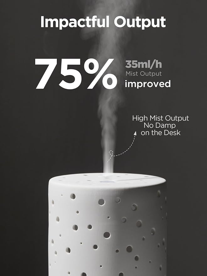 InnoGear Essential Oil Diffuser, 150ml Ceramic Ultrasonic Air Humidifier Cool Mist Aromatherapy Diffuser with 2 Mist Modes, Waterless Auto Off for Home Office, White
