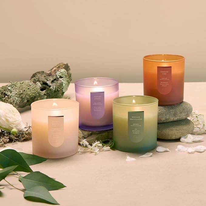 CUE Scented Candle |MoodBoost Essential Oils |OpenWick Clean Burning Candle | Soy Coconut Wax Blend | Candle for Home | Self-Care Gift for Women |Extended Burn Time (14oz, Lemon and Lavender)