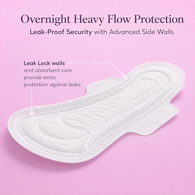 Organic Cotton Overnight Pads | Thin, Ultra Absorbent and Long Pads | Overnight Pads for Women | Sanitary Pads for Women Overnight | Period Pads | for Sensitive Skin,Overnight Maxi Pads (12 Count)