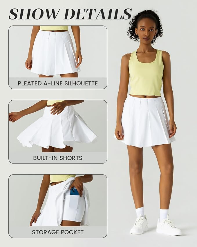 Pleated Tennis Skirt for Women with Pockets Shorts High Waisted Athletic Golf Skort for Workout Pickleball