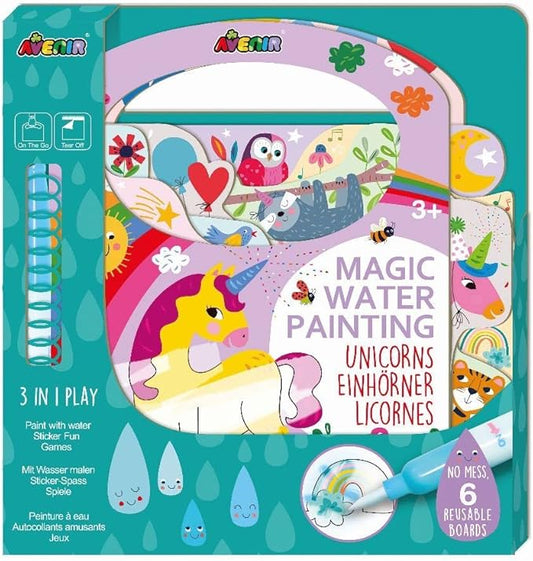 Reusable Water Coloring Book for Toddlers 3-5 Years, Road Trip & Airplane Mess-Free Portable Educational 4 in 1 Creative Set Water-Reveal Paint Activity Doodle Pad Kids Art Crafts