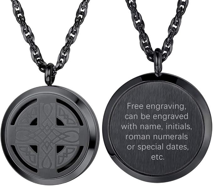 PROSTEEL Personalized Customize Celtic Knot Cross Diffuser Black Necklace,Aromatherapy Locket,Stainless Steel Essential Oil Diffuser,Essential Oil Necklace,Women Jewelry