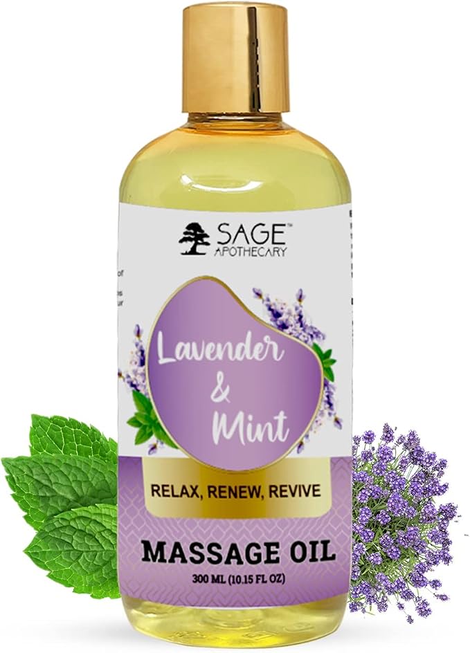 Sage Apothecary Mint Lavender Massage Oil for Relaxed & Replenished Skin | No Parabens & Sulphates | Cruelty Free & Vegan Pure Natural Ingredients 300 ml