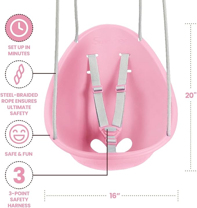 Swurfer Coconut Toddler Swing – Comfy Baby Swing Outdoor, 3- Point Adjustable Safety Harness, Secure, Safe Quick Click Locking System, Blister-Free Rope, Easy Installation, Ages 6-36 Months