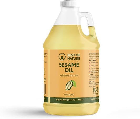 Best of Nature 100% Pure Sesame Oil – Natural Unscented Massage Oil, Deep Moisturizing Body & Skin Oil, Perfect Carrier Oil for Essential Oils, Half Gallon (64 fl oz)