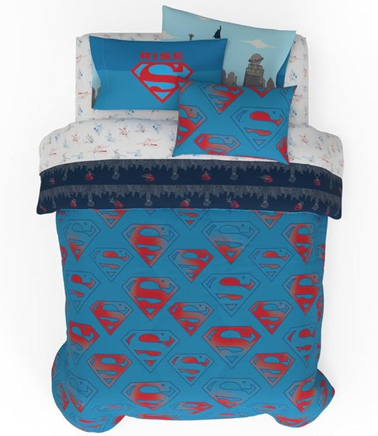 Superman DC Comics Kids Bedding Super Soft & Cozy Reverisble Microfiber Comforter and Sheet Set with Sham, 7 Piece Full Size, (Officially Licensed Product) By Franco