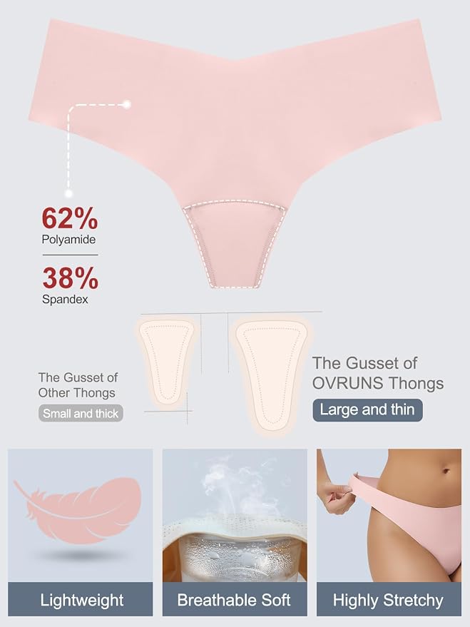 OVRUNS Camel Toe Underwear for Women Low Waist Camel Toe Thong Seamless Workout Cameltoe Proof Concealer Panties 3 Pack