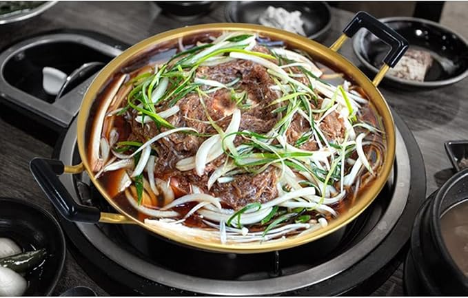 Bulgogi Plate Tray Pan Grill Topper Pan with Handle 11.8, Fry Cook Pan Kitchenware for Korean BBQ, Aluminum Stovetop,for Camping,Shabu Meat Garlic Egg,Made in Korea