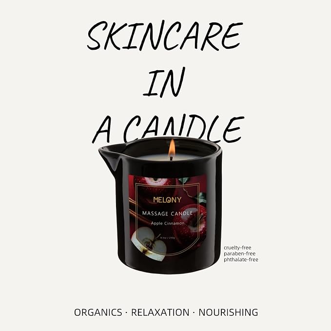 MELONY Luxury Massage Candle - Moisturising, Body Oil Candles for Muscle Relaxation, Home Spa, 8.1OZ (Apple Cinnamon)