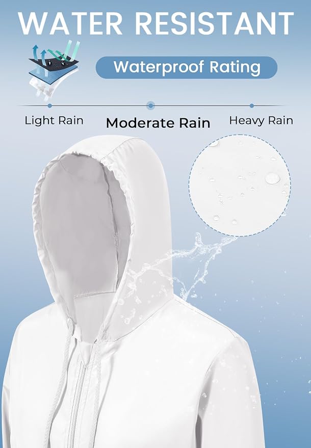Zando Lightweight Rain Jacket Women Packable Waterproof Raincoat with Hood | Windbreaker Jacket Women, Light Raincoats for Drizzle, Rain Coats for Travel, Hiking and Commute