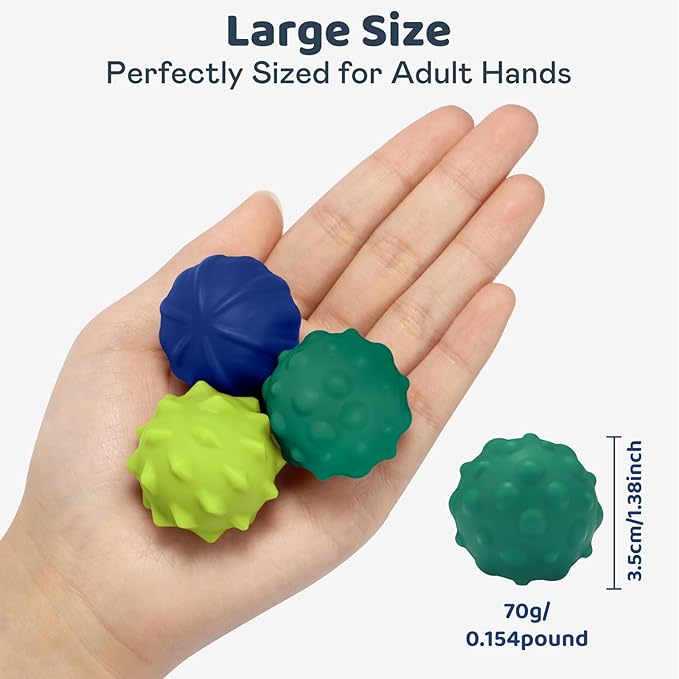 Magnetic Sensory Fidget Balls – 3PC Large Weighted Textured Silicone Stress Relief Toys for Adults & Teens with ADHD, Autism, Anxiety – Quiet Fidget Magnets for Desk, Travel, Office & Gifting