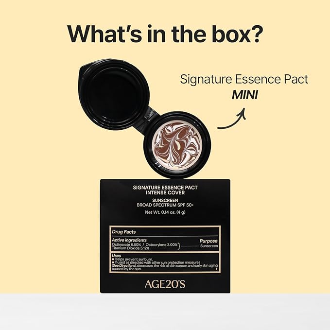 [MINI SIZE] AGE20'S Signature Essence Pact | 13C | Vegan Korean Cushion Foundation | Pack of 1 | Cream Foundation, Dewy & Glow Finish, Natural Coverage, SPF 50+ | 0.14 oz