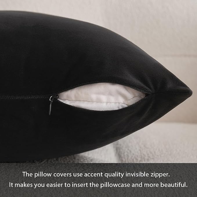 MIULEE 12x20 Inch Lumbar Velvet Throw Pillow Covers Black | Pack of 2 Soft Solid Decorative Pillow Covers, Modern Luxury Home Decor, for Chair Couch Sofa Bedroom Livingroom
