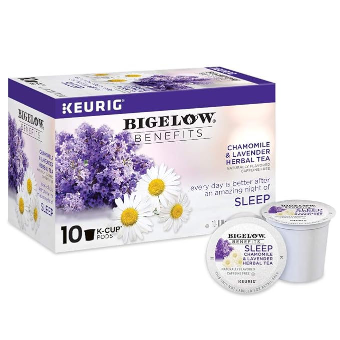 Bigelow Tea Benefits, Sleep Chamomile and Lavender Herbal Tea Keurig K-Cup Pods, Box of 10, Caffeine Free