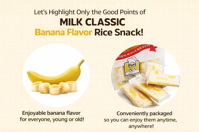 Milk Rice Snack Variety Pack – 3 Flavors (Milk, Banana & Cheese), Non-Fried Crispy Korean Rice Snack, Individually Wrapped Kids School Snack, Melt-in-the-Mouth Rice Crackers
