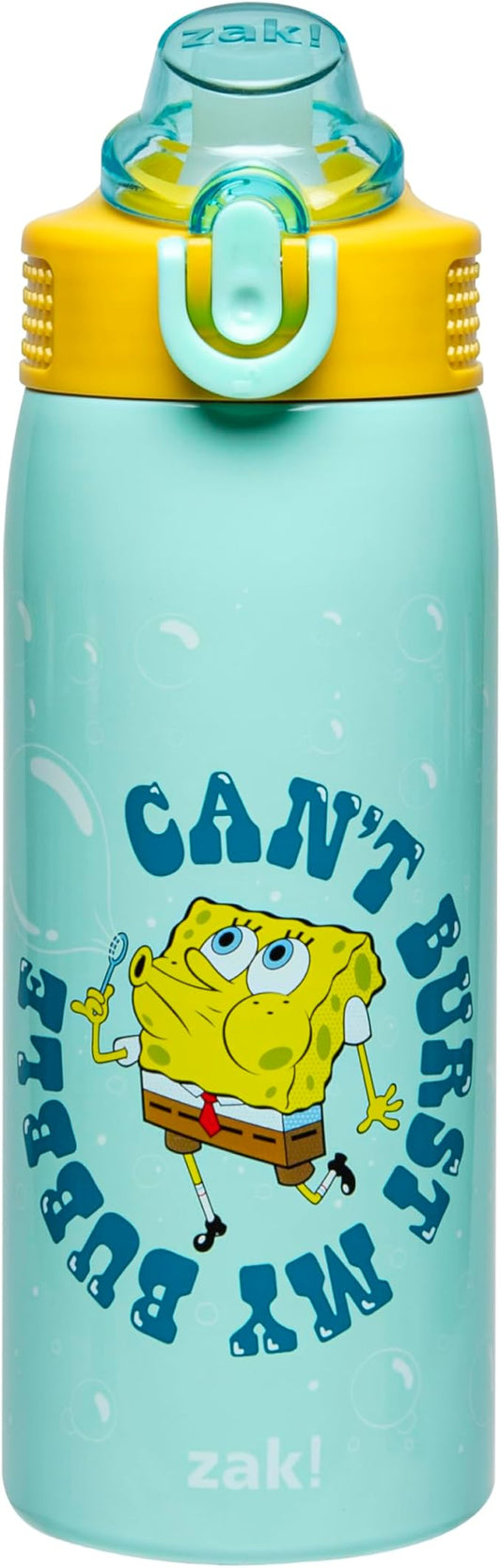 Zak Designs SpongeBob SquarePants Sage Kids Water Bottle For School or Travel, 19oz Stainless Steel Water Bottle With Straw, Handle, and Leak-Proof, Pop-Up Spout Cover (SpongeBob and Patrick)