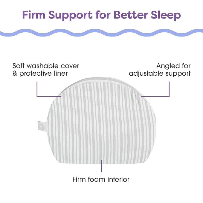Boppy Wedge Pregnancy Pillow - Compact Support Wedge Maternity Pillow for Back, Knees, Pelvic Floor at Home, Office & Travel with Washable Knit Cover - Gray Modern Stripe