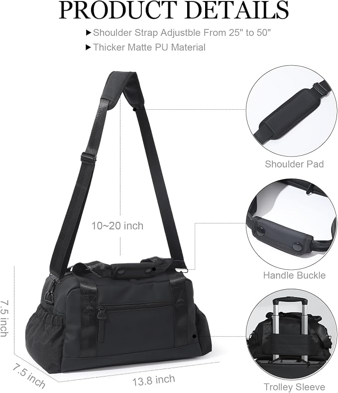 Bucosd Small Gym Bag for Women, Mini Crossbody Gym Duffle Bag with Wet Compartment, Carry on Gym Tote Bag for Workout Dance Sport Travel (Medium-Black)
