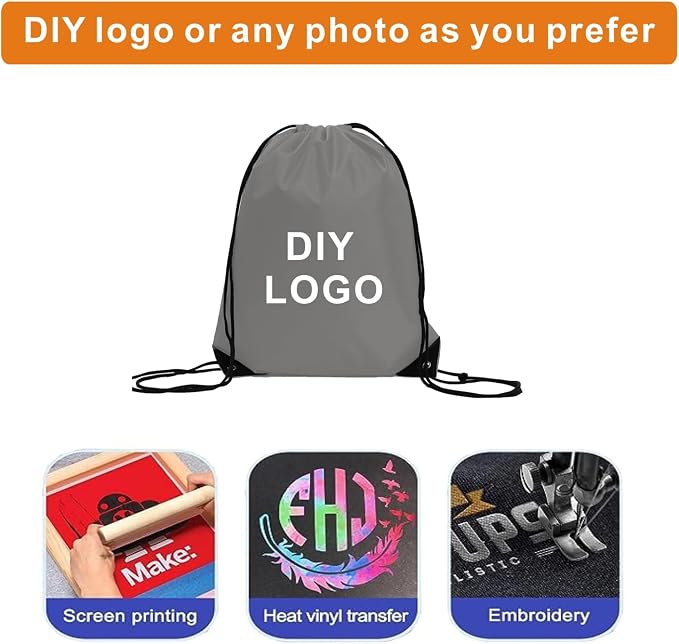 Drawstring Backpack Bulk 50 Packs Draw String Bags for Gym Sports Trip Pedestrianism Cinch Sack DIY for Women Men (grey)