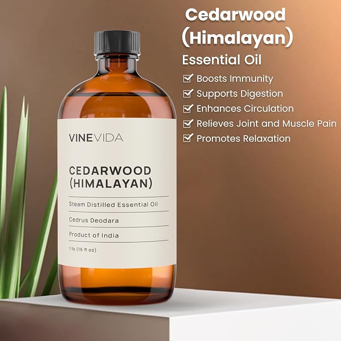 VINEVIDA Cedarwood Himalayan Essential Oil 16 oz - Undiluted Cedarwood Oil 16 oz - Cedarwood Candle Oil Scent - DIY Candle Scents for Candlemaking - Bulk Essential Oil for Soap Making