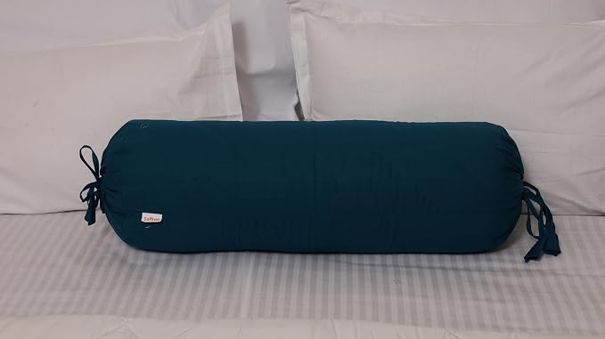 Saffron HANDICRAFTS Bolster Pillow Cover ,Cotton with Draw String Closure Easy to Removable n Washable 8" Diameter c 24 " Long (20 cm x 60 cm) (Teal Blue)