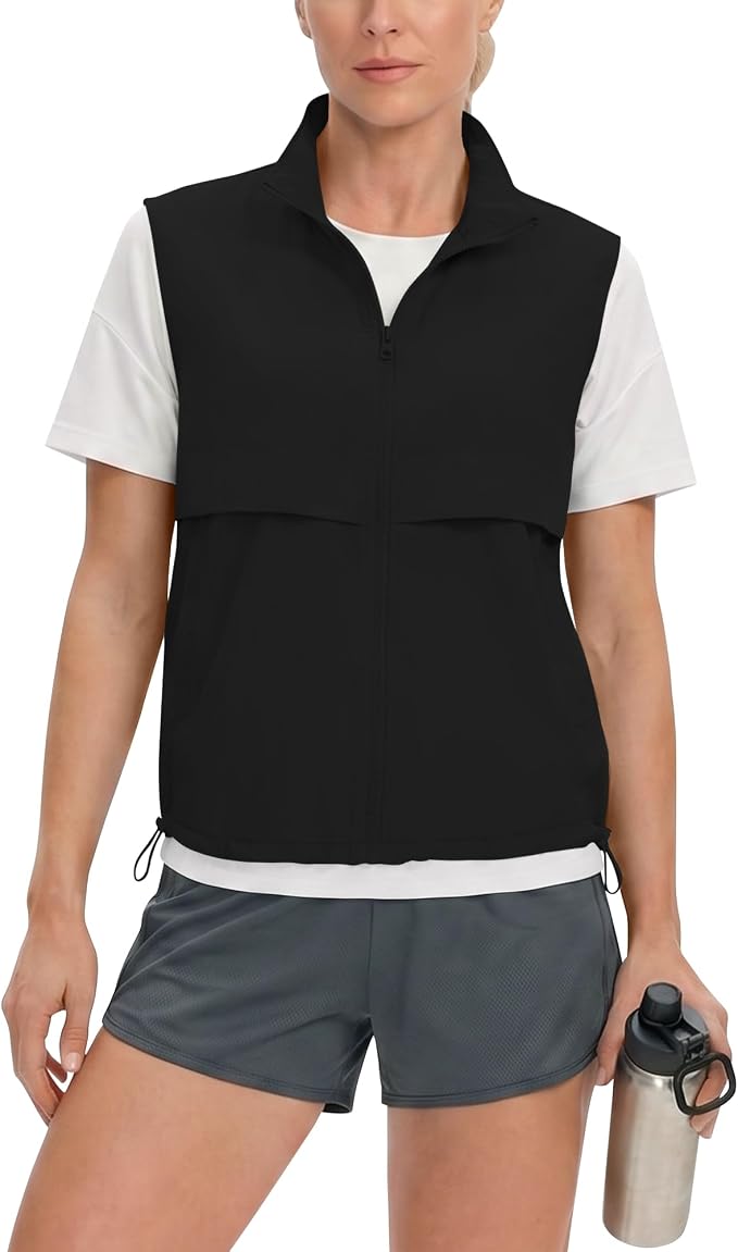 Women's Lightweight Running Vest Stand Collar Zip Up Summer Waistcoat Sleeveless Jacket for Golf Hiking Travel