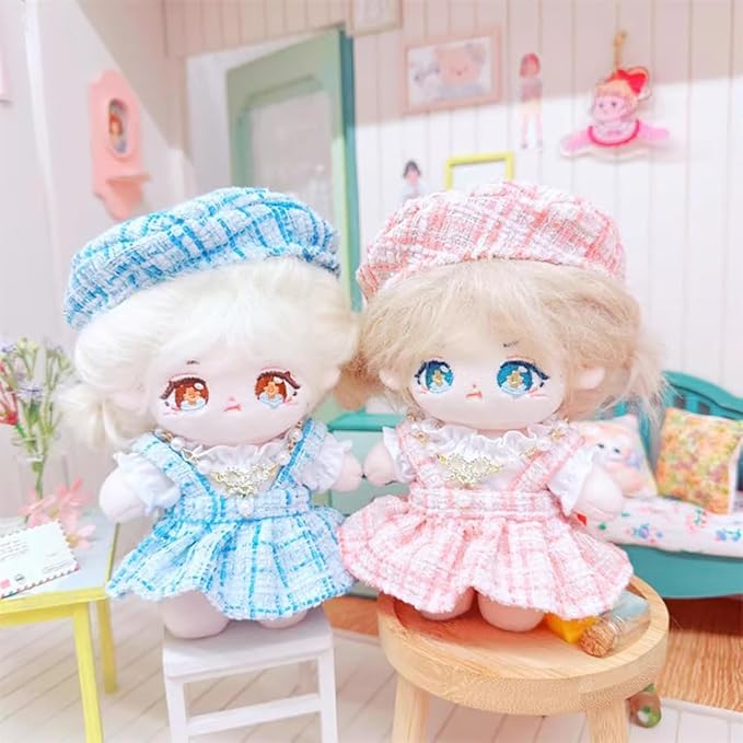 niannyyhouse 10cm~15cm Plush Doll Clothes Berets Suspender Skirt White Shirt Accessories Doll Dress Up (Pink)