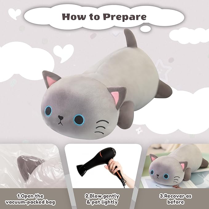 Weighted Siamese Cat Stuffed Animals, Cute Weighted Siamese Cat Plush, Soft Stuffed Weighted Plushie Pillow Gifts for Girls Boys(9.8" 0.8Lbs)