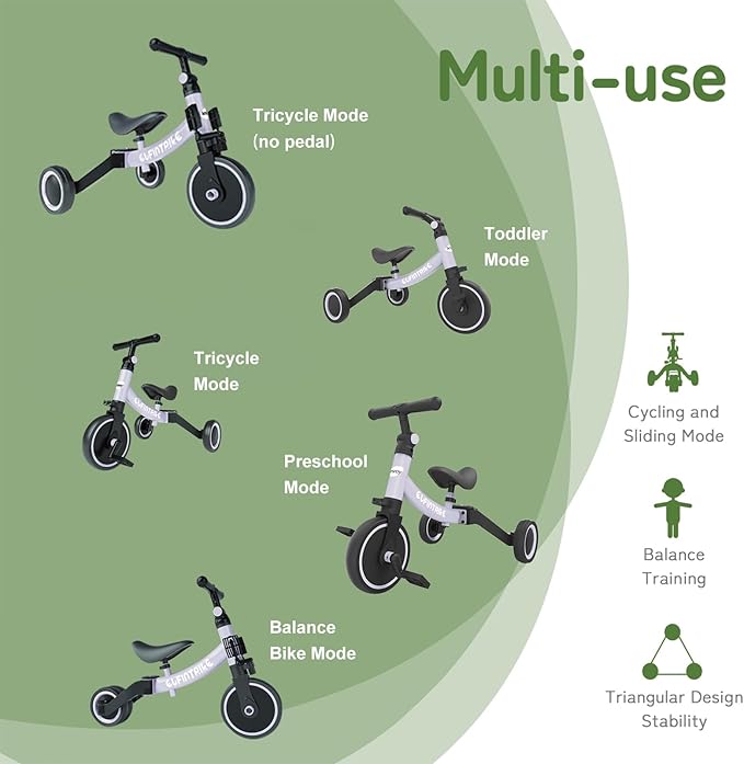 besrey 5 in 1 Toddler Bike for 1 Year to 4 Years Old Kids, Toddler Tricycle Kids Trikes Tricycle, Toys for Boy & Girl, Balance Training, Removable Pedals
