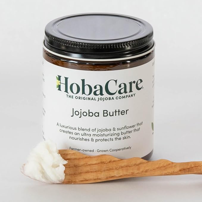 HobaCare Jojoba Butter, Scent-Free Body Butter Base with Natural First-Press Pure Jojoba Oil - Softening, Moisturizing, Vegan, Cruelty-Free Cream for Skin & Hair (8 oz)