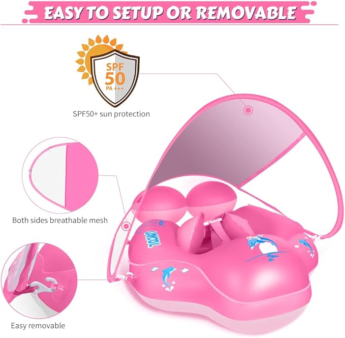 LAYCOL Baby Swimming Float with UPF50+ Sun Canopy Baby Floats for Pool No Flip Overbaby Pool for Baby Age of 3-36 Months