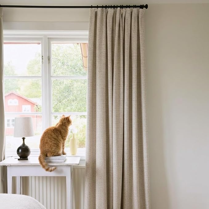 NICETOWN Natural 100% Blackout Linen Curtains 84" Long for Bedroom, Farmhouse Thick Linen Blend Window Treatment Panels Thermal Insulated Drapes for Living Room (1 Pair, 52" Width Each Panel)