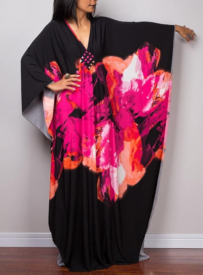 Venasha Womens Caftan Floral Print Kaftan Dress Short Sleeve Swimsuit Cover up Loungewear for Summer