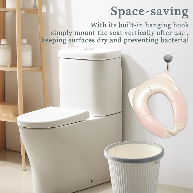 Kids Foldable Toilet Seat with Storage Bag - Training Urine Anti-Slip Toilet Seat Cover with Splash Guard for Children Toddlers, Portable & Travel-Friendly Easy Clean Universal Fit-Pink