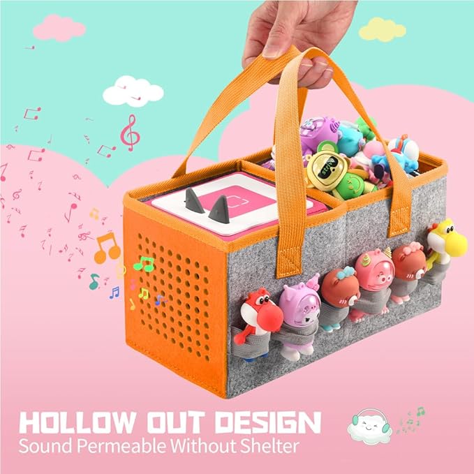 PISOSN Carrying Case for Toniebox Starter Set and Tonies Figurines, Travel Felt Cloth Musical Toy Folding Bag for Toniebox 2 & Accessories (Orange)