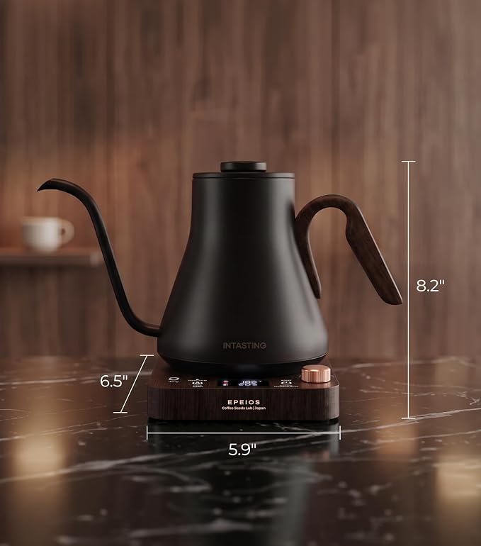Epeios Electric Kettle, Gooseneck Electric Kettle with ±1°F Temperature Control, 1200W Rapid Heating for Pour Over Coffee & Tea, 304 Stainless Steel Interior, Auto Shut-Off, 0.9L, Black Walnut