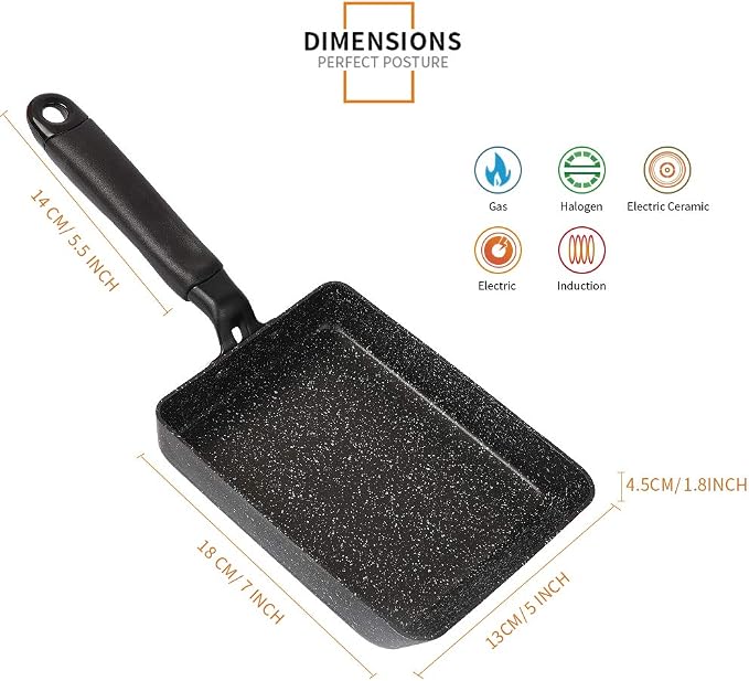MyLifeUNIT Tamagoyaki Pan, Japanese Omelette Pan Nonstick with Silicone Spatula, Square Egg Pan 7 x 5 inches, Black