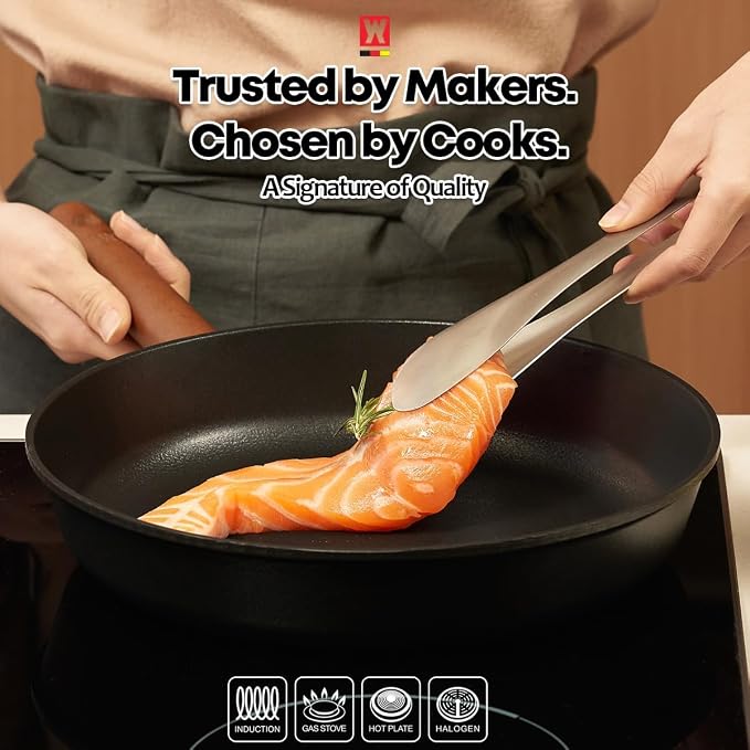 WAGENSTEIGER Aluminum Frying Pan with Titanium Coated Non-Stick Surface, 7-Layer Coating With Zelkova Wooden Handle, Restaurant & Business Grade, Made in Korea (17.91" L x 11.22" W x 2.17" H)