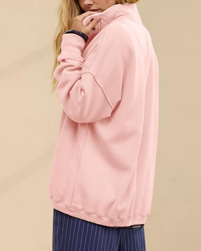 Gacaky Sweatshirt for Women Oversized Casual Long Sleeve Button Henley Neck Pullover Tops Fashion Outfits Clothes