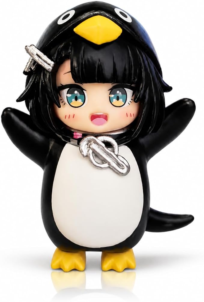 2.3in Anime gugugaga Penguin Figure Cute Penguin Costume Girl PVC Collectible Statue Kawaii Desktop Ornament for Desk Shelf Car Dashboard