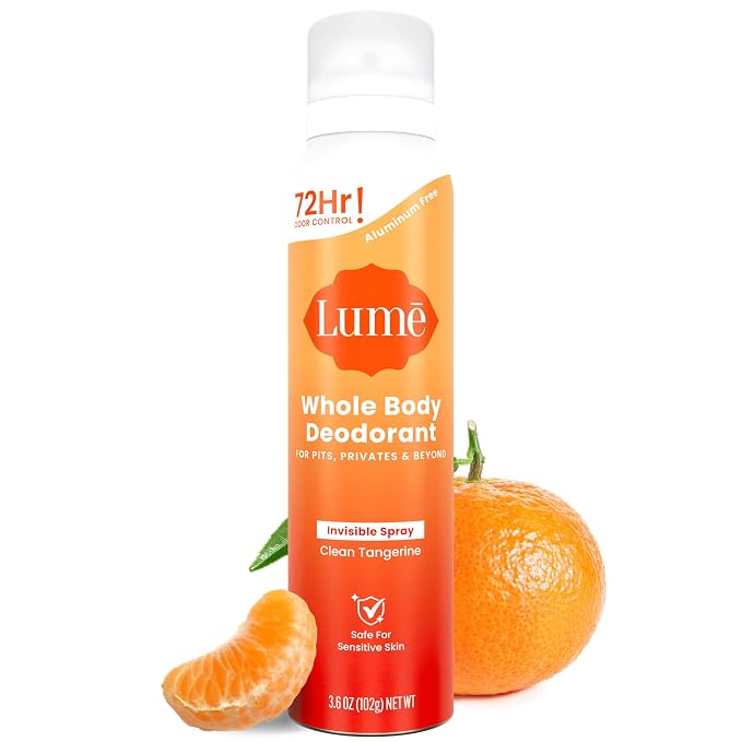 Lume Invisible Spray Deodorant For Women - Whole Body Deodorant Spray - 72 Hr Odor Control - Ozone Friendly, Natural Propellant - Baking Soda & Aluminum Free - Skin Loving, Full Body - Clean Tangerine