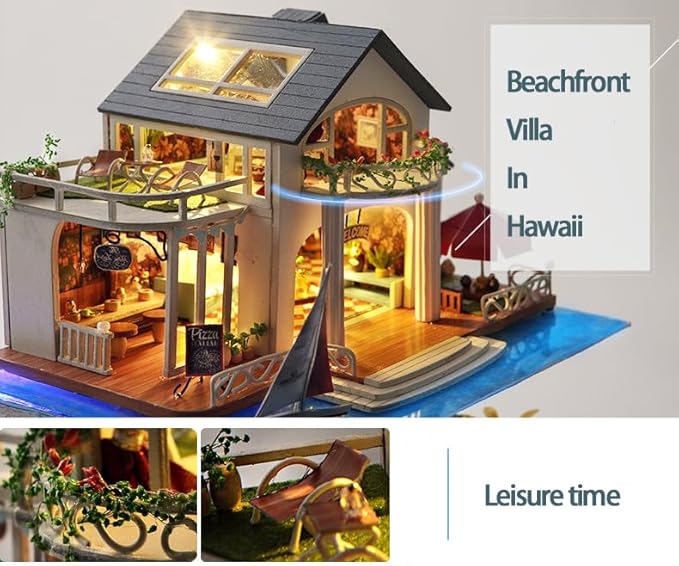RHZN Miniature House Kit, Dollhouse Kit, Miniature Kit, DIY Mini House Building Kit for Adult, Holidays in Hawaii