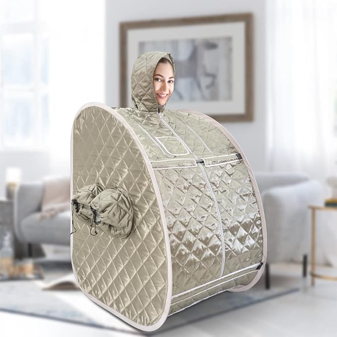 Smartmak Full Body Home Steam Sauna Kit, Foldable Lightweight Personal Portable Spa Saunas, 2L&1000W Steam Generator with Protection & Remote Control, Two Person Avalible for Relaxation-Dark Grey