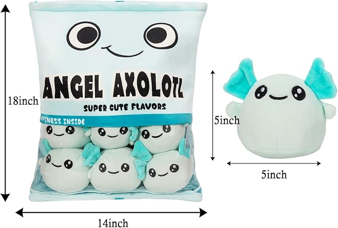 Axolotl Plush Pillow & Stuffed Animal, Cute Axolotl Toys (6 pcs, Blue)