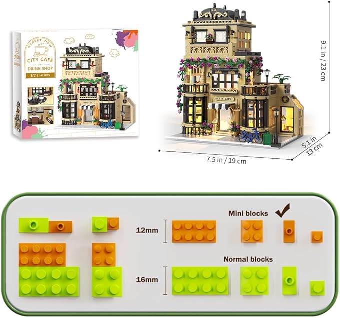 City Cafe Building Blocks Set with LED,1400+pcs Mini Bricks for Adults and Teen 14+